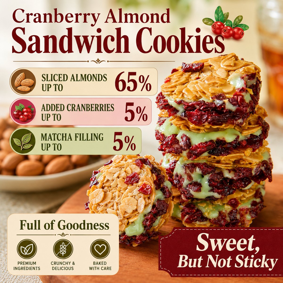 Crispy Cranberry & Matcha Sandwich Cookies-LAN